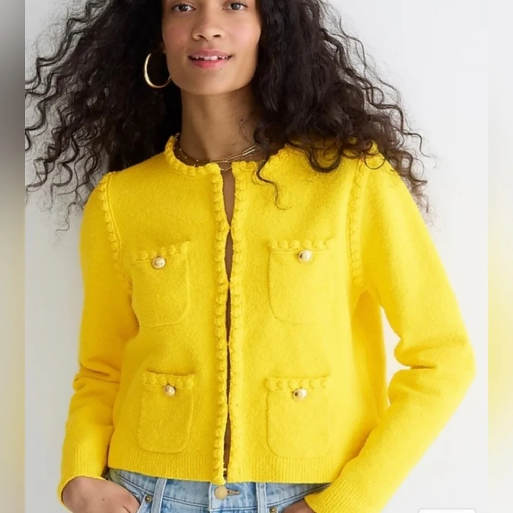 NWT J.Crew Odette Sweater Lady Jacket in Yellow Cotton-blend Boucle Cardigan XL